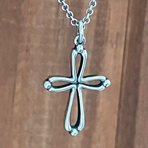 Retired James Avery Sterling Silver Open Cross with Buds Pendant and JA Chain